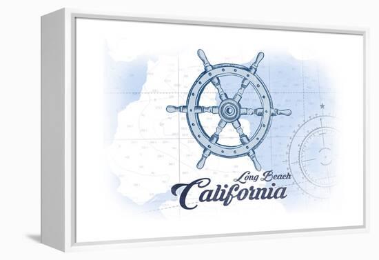 Long Beach, California - Ship Wheel - Blue - Coastal Icon-Lantern Press-Framed Stretched Canvas