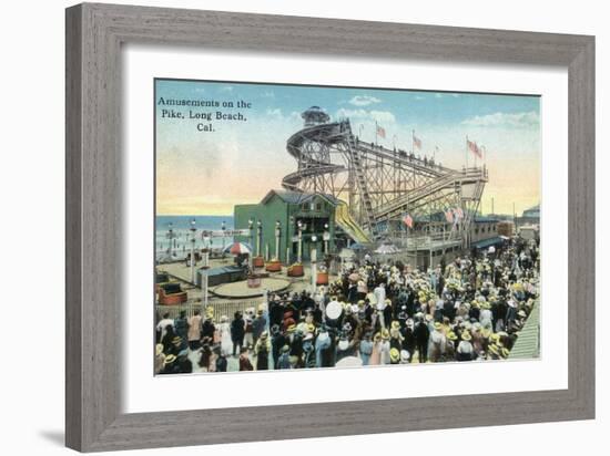 Long Beach, California - View of Amusement Rides Along the Pike-Lantern Press-Framed Premium Giclee Print