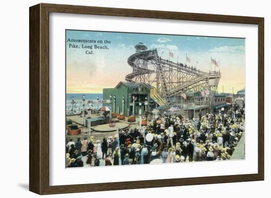 Long Beach, California - View of Amusement Rides Along the Pike-Lantern Press-Framed Premium Giclee Print