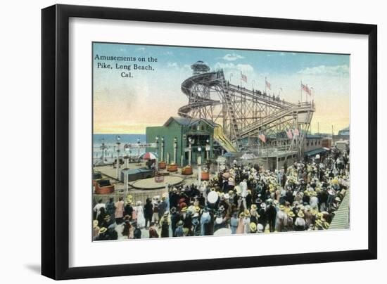 Long Beach, California - View of Amusement Rides Along the Pike-Lantern Press-Framed Premium Giclee Print