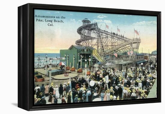 Long Beach, California - View of Amusement Rides Along the Pike-Lantern Press-Framed Stretched Canvas