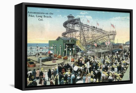 Long Beach, California - View of Amusement Rides Along the Pike-Lantern Press-Framed Stretched Canvas