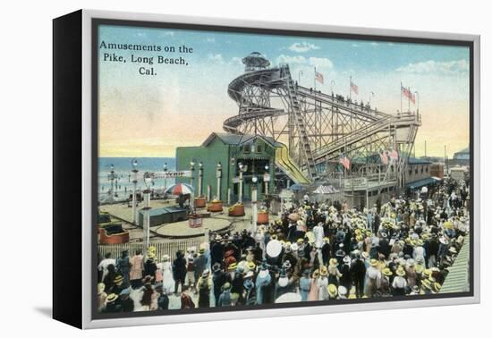 Long Beach, California - View of Amusement Rides Along the Pike-Lantern Press-Framed Stretched Canvas