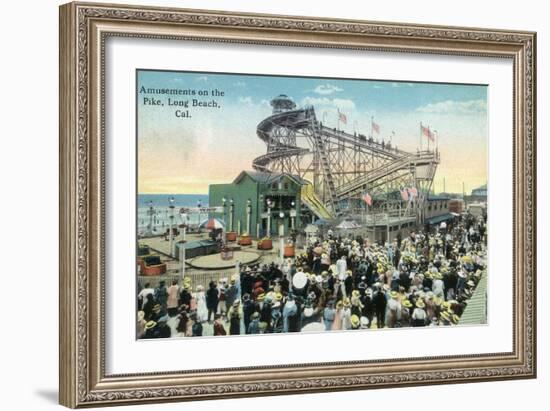 Long Beach, California - View of Amusement Rides Along the Pike-Lantern Press-Framed Art Print