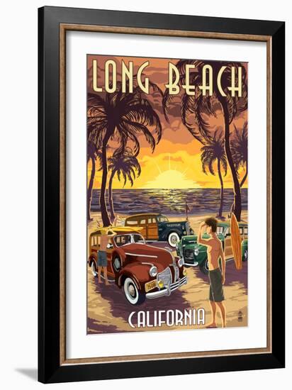 Long Beach, California - Woodies and Sunset-Lantern Press-Framed Art Print