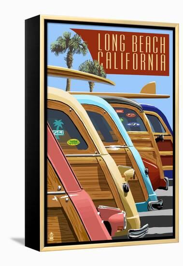 Long Beach, California - Woodies Lined Up-Lantern Press-Framed Stretched Canvas