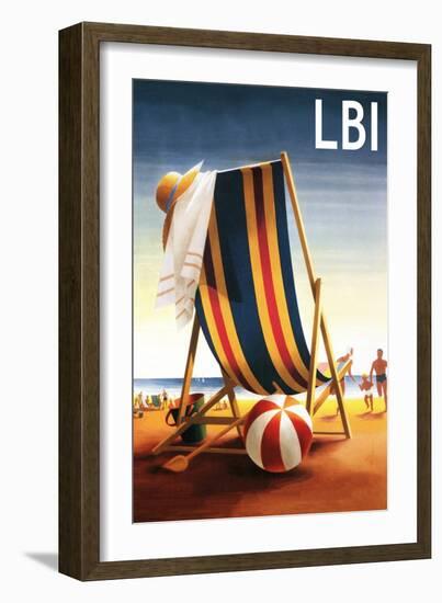 Long Beach Island - Beach Chair and Ball-Lantern Press-Framed Art Print