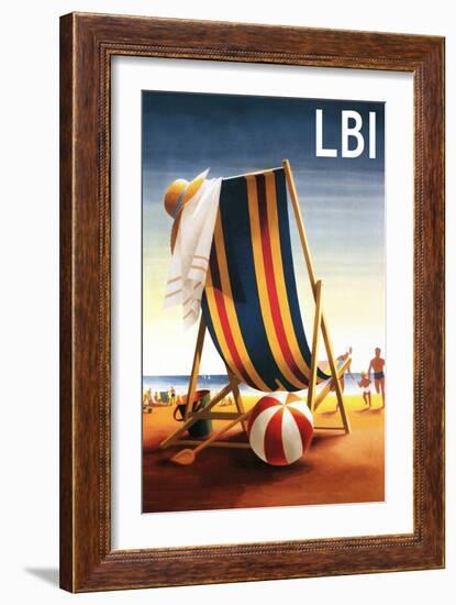 Long Beach Island - Beach Chair and Ball-Lantern Press-Framed Art Print