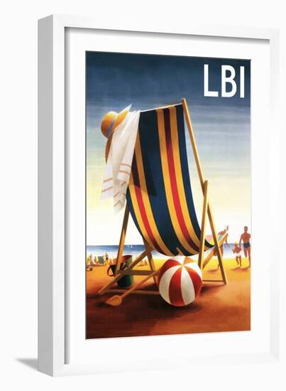 Long Beach Island - Beach Chair and Ball-Lantern Press-Framed Art Print