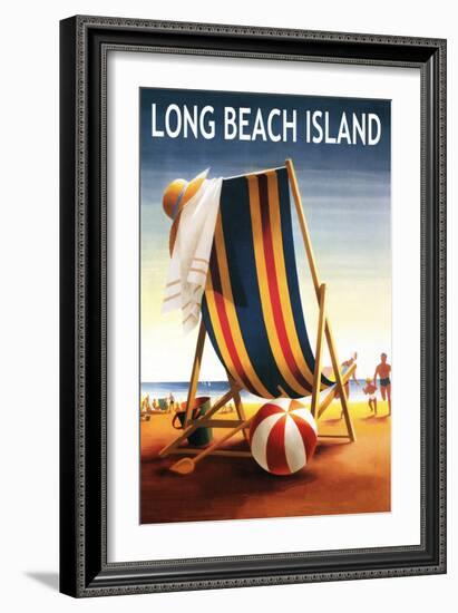 Long Beach Island - Beach Chair and Ball-Lantern Press-Framed Art Print