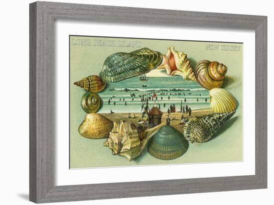 Long Beach Island, New Jersey - a Scenic View Bordered with Sea Shells-Lantern Press-Framed Art Print