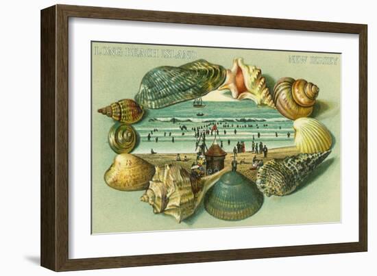 Long Beach Island, New Jersey - a Scenic View Bordered with Sea Shells-Lantern Press-Framed Art Print