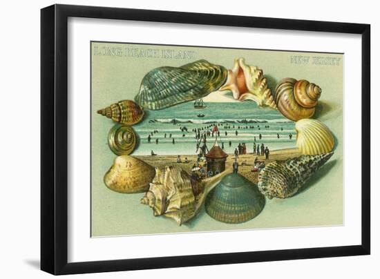 Long Beach Island, New Jersey - a Scenic View Bordered with Sea Shells-Lantern Press-Framed Art Print