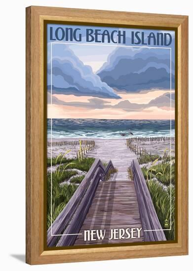 Long Beach Island, New Jersey - Beach Boardwalk Scene-Lantern Press-Framed Stretched Canvas