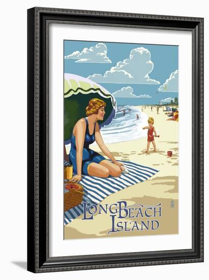 Long Beach Island, New Jersey Beach Scene-Lantern Press-Framed Art Print