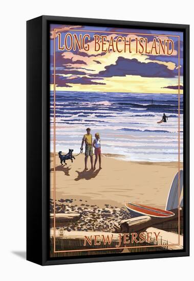 Long Beach Island, New Jersey - Beach Walk and Surfers-Lantern Press-Framed Stretched Canvas
