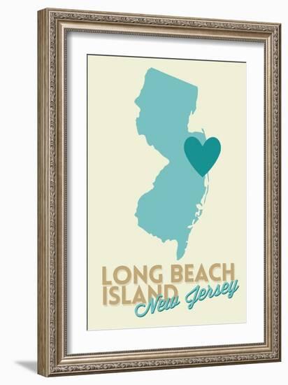 Long Beach Island, New Jersey - Blue and Teal - Heart Design-Lantern Press-Framed Art Print