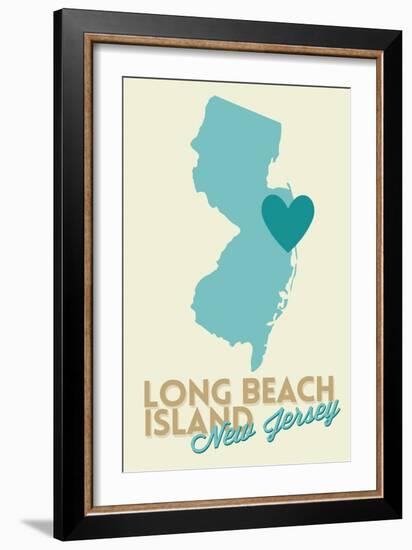 Long Beach Island, New Jersey - Blue and Teal - Heart Design-Lantern Press-Framed Art Print