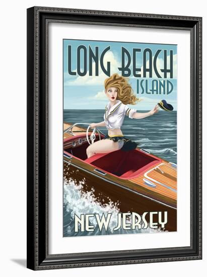 Long Beach Island, New Jersey - Boating Pinup Girl-Lantern Press-Framed Art Print