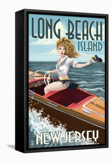 Long Beach Island, New Jersey - Boating Pinup Girl-Lantern Press-Framed Stretched Canvas