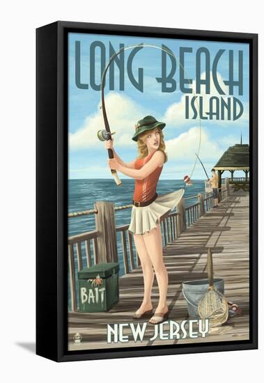 Long Beach Island, New Jersey - Fishing Pinup Girl-Lantern Press-Framed Stretched Canvas