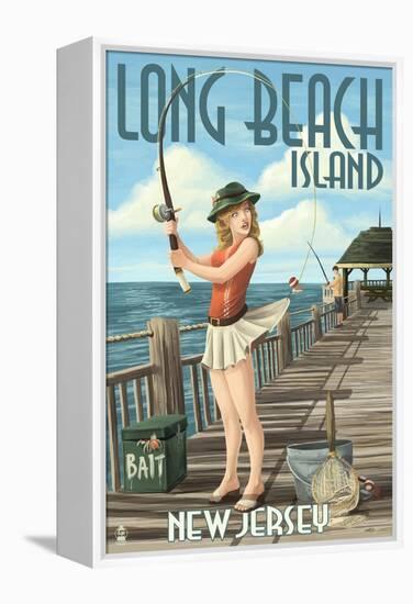 Long Beach Island, New Jersey - Fishing Pinup Girl-Lantern Press-Framed Stretched Canvas