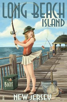 Long Beach Island, New Jersey - Fishing Pinup Girl' Art Print - Lantern  Press