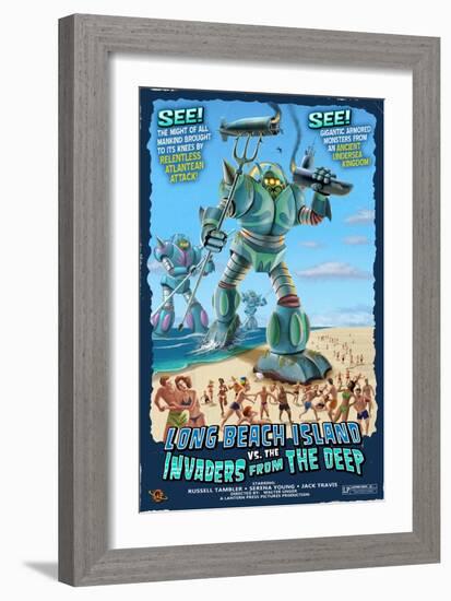 Long Beach Island, New Jersey - Invaders from the Deep-Lantern Press-Framed Art Print