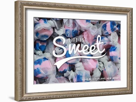 Long Beach Island, New Jersey - Life is Sweet - Taffy Collage Sentiment-Lantern Press-Framed Art Print