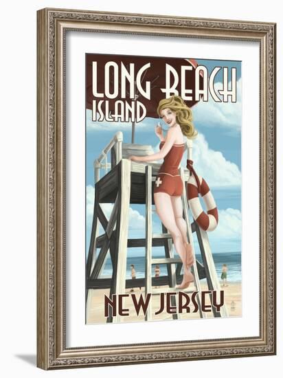 Long Beach Island, New Jersey - Lifeguard Pinup Girl-Lantern Press-Framed Art Print