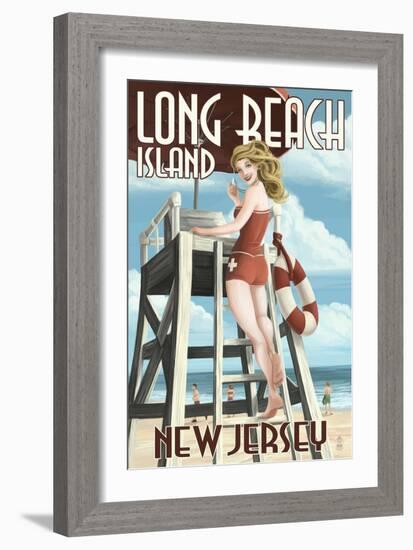 Long Beach Island, New Jersey - Lifeguard Pinup Girl-Lantern Press-Framed Art Print