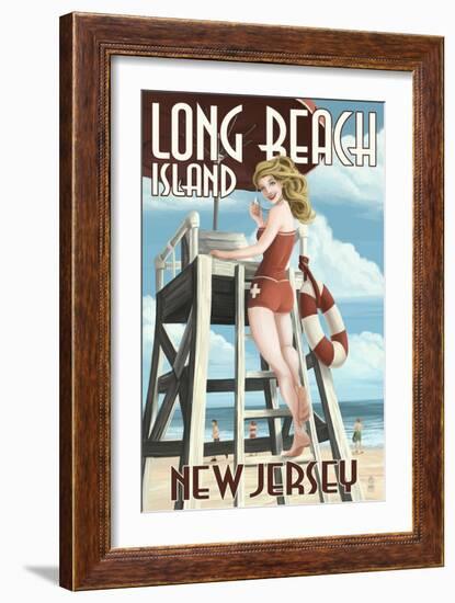 Long Beach Island, New Jersey - Lifeguard Pinup Girl-Lantern Press-Framed Art Print