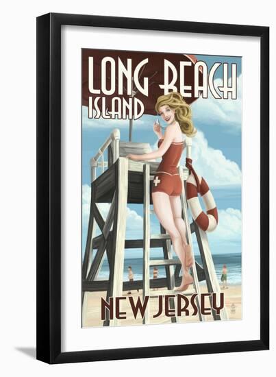 Long Beach Island, New Jersey - Lifeguard Pinup Girl-Lantern Press-Framed Art Print