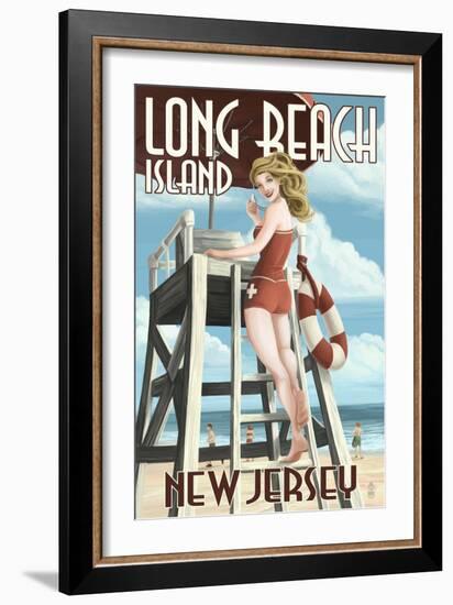 Long Beach Island, New Jersey - Lifeguard Pinup Girl-Lantern Press-Framed Art Print