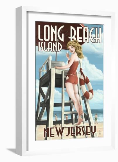 Long Beach Island, New Jersey - Lifeguard Pinup Girl-Lantern Press-Framed Art Print