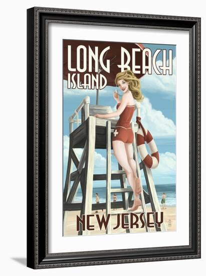 Long Beach Island, New Jersey - Lifeguard Pinup Girl-Lantern Press-Framed Art Print