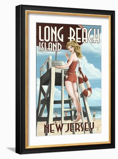 Long Beach Island, New Jersey - Lifeguard Pinup Girl-Lantern Press-Framed Art Print