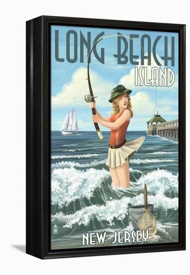 Long Beach Island, New Jersey - Pinup Girl Fishing-Lantern Press-Framed Stretched Canvas