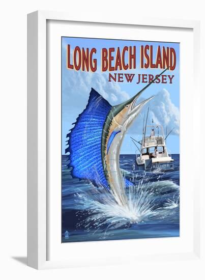 Long Beach Island, New Jersey - Sailfish Deep Sea Fishing-Lantern Press-Framed Art Print