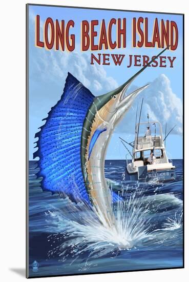Long Beach Island, New Jersey - Sailfish Deep Sea Fishing-Lantern Press-Mounted Art Print