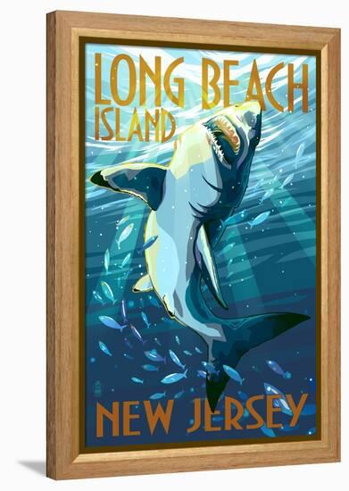 Long Beach Island, New Jersey - Stylized Shark-Lantern Press-Framed Stretched Canvas