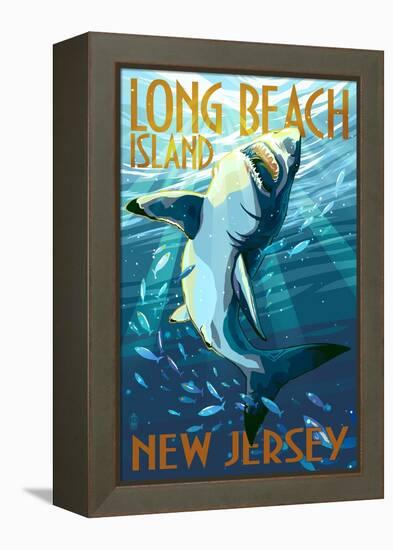 Long Beach Island, New Jersey - Stylized Shark-Lantern Press-Framed Stretched Canvas