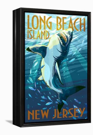 Long Beach Island, New Jersey - Stylized Shark-Lantern Press-Framed Stretched Canvas