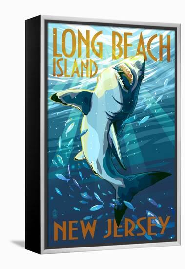 Long Beach Island, New Jersey - Stylized Shark-Lantern Press-Framed Stretched Canvas