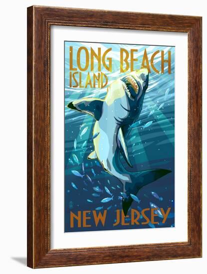 Long Beach Island, New Jersey - Stylized Shark-Lantern Press-Framed Premium Giclee Print