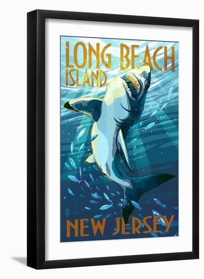 Long Beach Island, New Jersey - Stylized Shark-Lantern Press-Framed Art Print