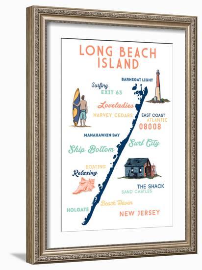 Long Beach Island, New Jersey - Typography and Icons-Lantern Press-Framed Premium Giclee Print