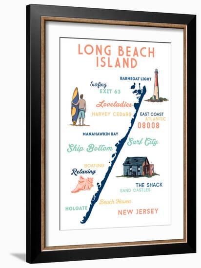 Long Beach Island, New Jersey - Typography and Icons-Lantern Press-Framed Premium Giclee Print