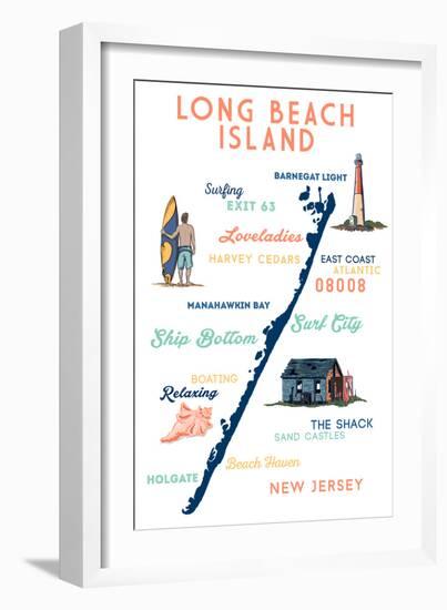 Long Beach Island, New Jersey - Typography and Icons-Lantern Press-Framed Premium Giclee Print