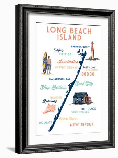 Long Beach Island, New Jersey - Typography and Icons-Lantern Press-Framed Premium Giclee Print